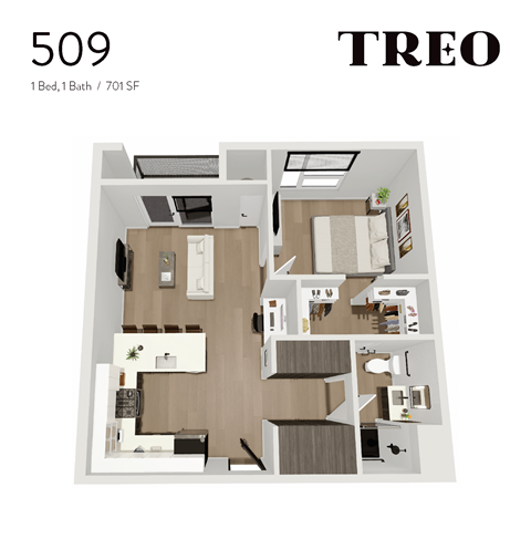 Floor plan for 1 bed, 1 bath